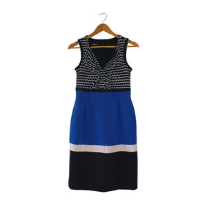 Nine West Sleeveless Sheath Dress 6 Blue Black Fitted Office Career Attractive